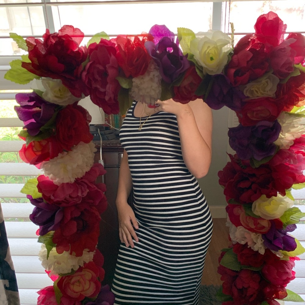 long black and white stripped dress